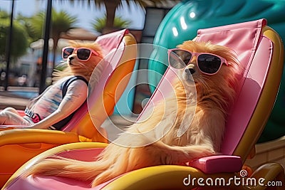 Two cool skunks with sun glasses on summer vacation at the beach. Generative AI Stock Photo