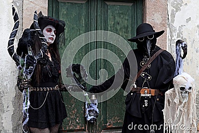 Two Cosplayers dressed as Steampunk Horror at the Lucca Comics and Games 2022 cosplay event. Editorial Stock Photo