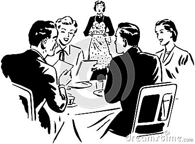 Two Couples Dining Vector Illustration