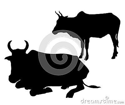 Two Cows silhouette set-vector Vector Illustration