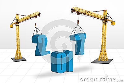 Two cranes arrange numbers 2017 Stock Photo