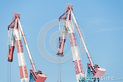 Two cranes in Haifa port Stock Photo