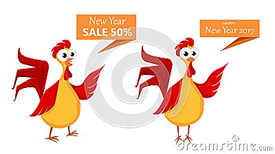 Two crazy cartoon red roosters. Vector Illustration