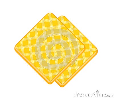 Two crispy waffles. Flat illustration of wafer biscuit slice isolated on layer. Vector yellow crispy pastry. Dessert for the Vector Illustration