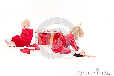 Two cristmas baby girls Stock Photo