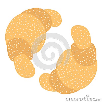 Two croissant. Bake puff pastry color illustration Cartoon Illustration