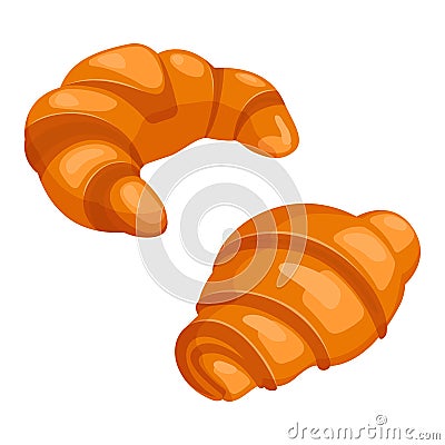 Two croissants bake puff pastry color flat design on white Vector Illustration