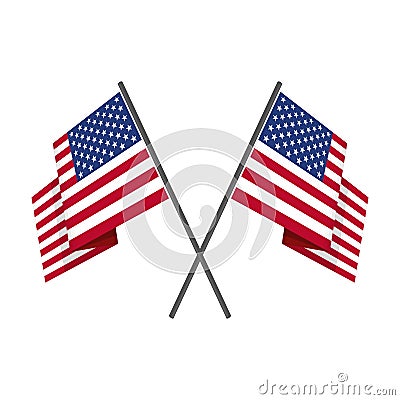 Two crossed american flag vector. Vector Illustration