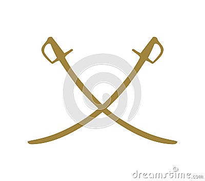 Two crossed golden swords sabers. Ancient weapon Vector Illustration