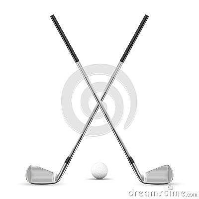 Two crossed golf clubs and ball Cartoon Illustration