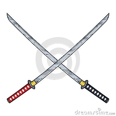 Two crossed katanas ,vector illustration. Cartoon katanas. Vector Illustration