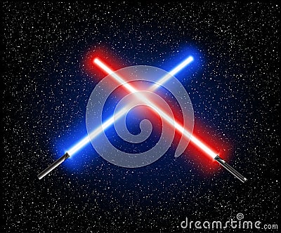 Two crossed light swords - blue and red crossing laser lightsabers vector illustration Vector Illustration