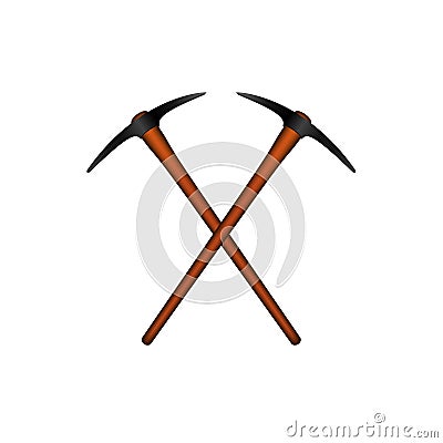 Two crossed mattocks in black design with wooden handle Vector Illustration