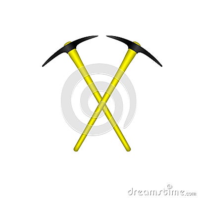 Two crossed mattocks in black design with yellow handle Vector Illustration