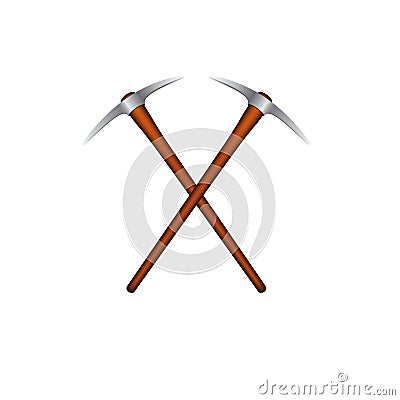 Two crossed mattocks with wooden handle Vector Illustration