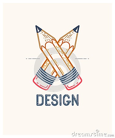 Two crossed pencils vector simple trendy logo or icon for designer or studio, creative competition, designers team. Vector Illustration