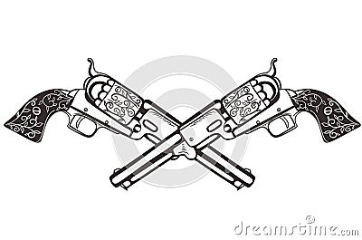 Two crossed pistols isolate on a white background. Vector graphics Stock Photo