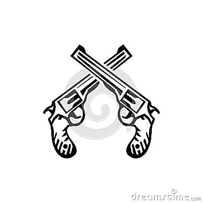 Two crossed revolvers vector illustration. Handgun isolated on white Vector Illustration