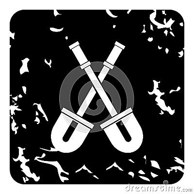 Two crossed shovels icon, grunge style Vector Illustration