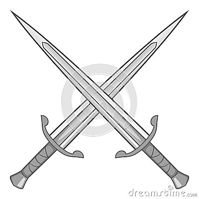 Two crossed swords icon, monochrome Vector Illustration