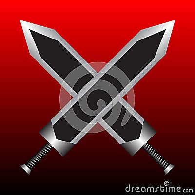 Two Crossed Swords on Red Background. Two-handed sword. Great Sword Logo. Sword of the Berserker. Vector Illustration for Design, Vector Illustration