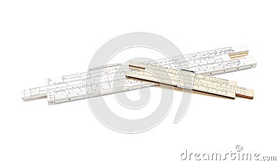 Two crossed vintage slide rule mechanical calculat Stock Photo