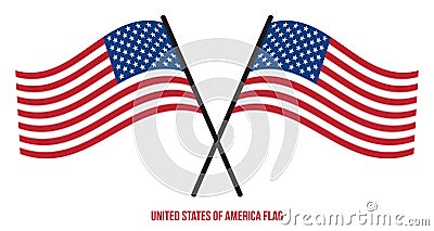 Two Crossed Waving United States Flag On Isolated White Background Vector Illustration