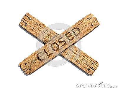 Two crossed wooden planks nailed on white background 3d rendering. Out of order sign, forbidden entrance symbol, closed sign Cartoon Illustration