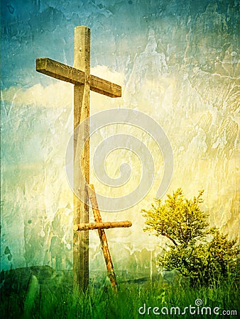 Two crosses - a symbol of following Jesus Christ Stock Photo