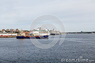 Two Cruise Ships and Freighter in Halifax Stock Photo