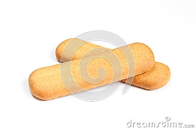 Two crunchy stick biscuits isolated on white background. Ladyfingers Stock Photo