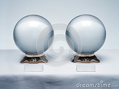 Two crystal balls with blank labels. Conceptual. Add your own copy Stock Photo