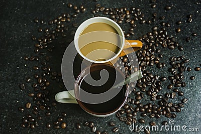 Two cups of coffee. Two flavors Stock Photo