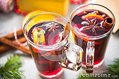 Two cups with mulled wine for Christmas Stock Photo