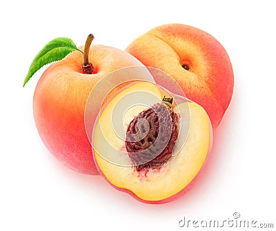 Two cut peach fruits Stock Photo