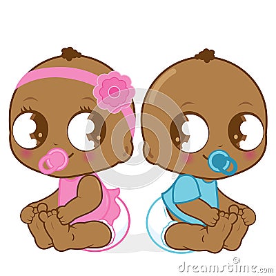 African American baby girl and boy. Vector Illustration Vector Illustration