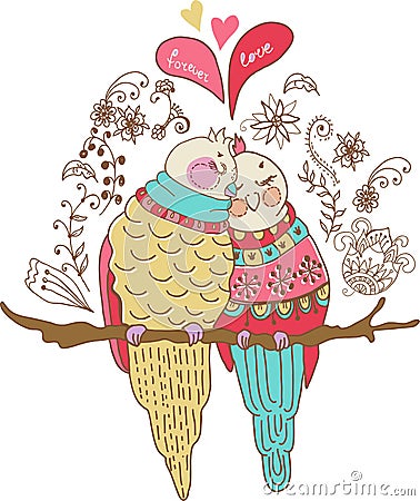 Two cute birds in love, colorful illustration Vector Illustration