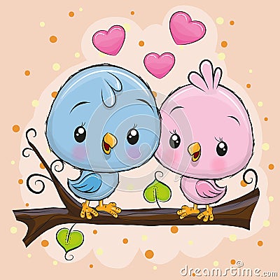 Two Cute Birds is sitting on a branch Vector Illustration
