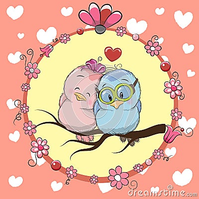 Two cute Cartoon Birds Vector Illustration