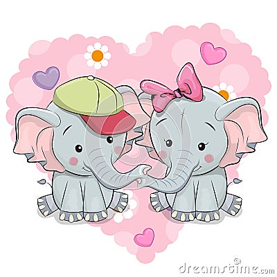 Two Cute Cartoon Elephants Vector Illustration