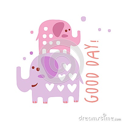 Two cute cartoon elephants. Good day colorful hand drawn vector Illustration Vector Illustration