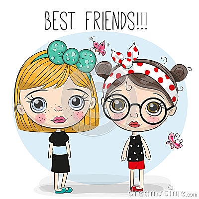 Two Cute cartoon girls Vector Illustration