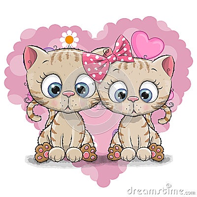Two Cute Cartoon Kitten Vector Illustration