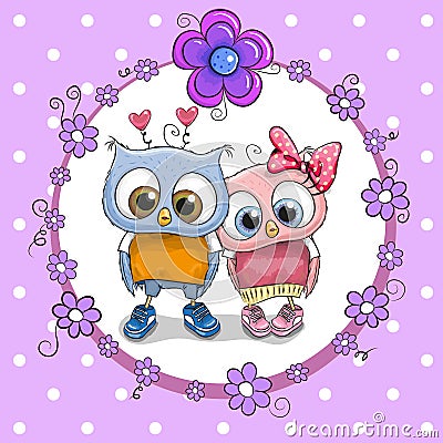 Two cute Cartoon Owls Vector Illustration