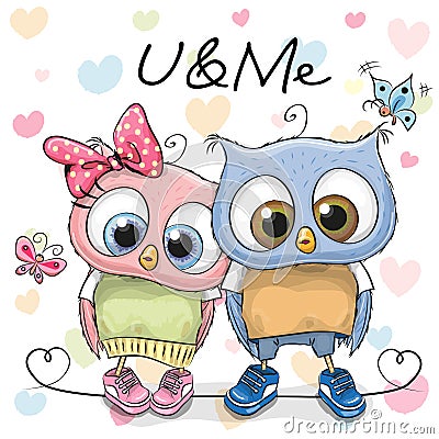 Two cute Cartoon Owls Vector Illustration