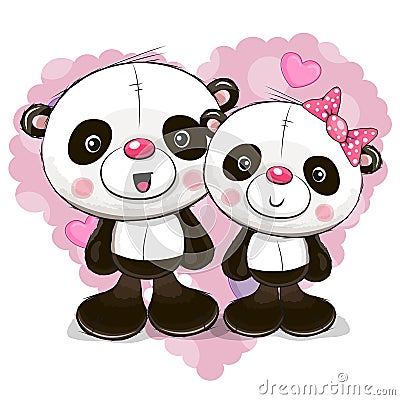 Two Cute Cartoon Pandas Vector Illustration