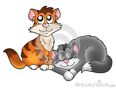 Two cute cats Cartoon Illustration