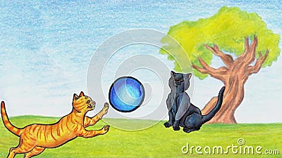 Two Cute Cats Outside Playing with Balls Animation 2019 MP4 Stock Footage -  Video of fantastic, animals: 145745322