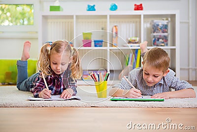 Two cute children at home Stock Photo