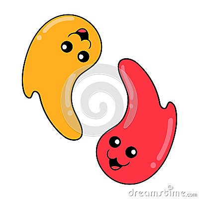 Two cute creatures are forming the yin yang of the universe, doodle icon image kawaii Cartoon Illustration